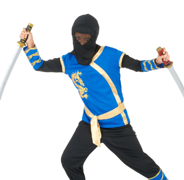 Déguisement ninja bleu et or garçon