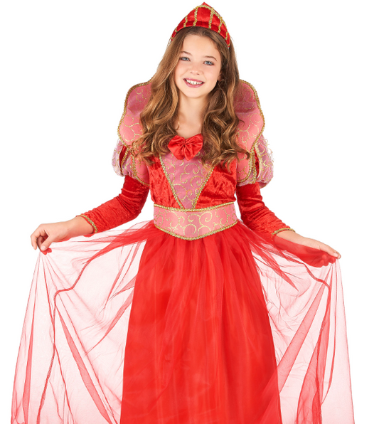 Déguisement reine médiévale aux manches bouffantes fille
