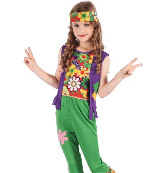 Déguisement hippie flower power vert fille