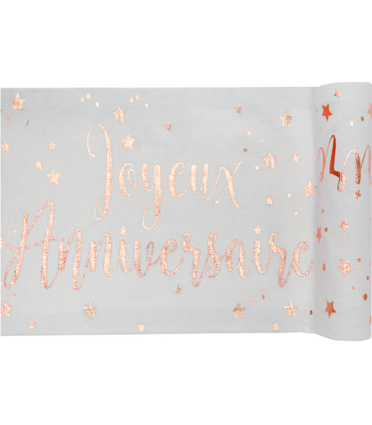 Chemin de table coton anniversaire rose gold 3m x 28 cm