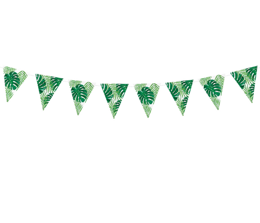 Guirlande de fanions en carton feuilles tropicales 15 cm x 1,3 m