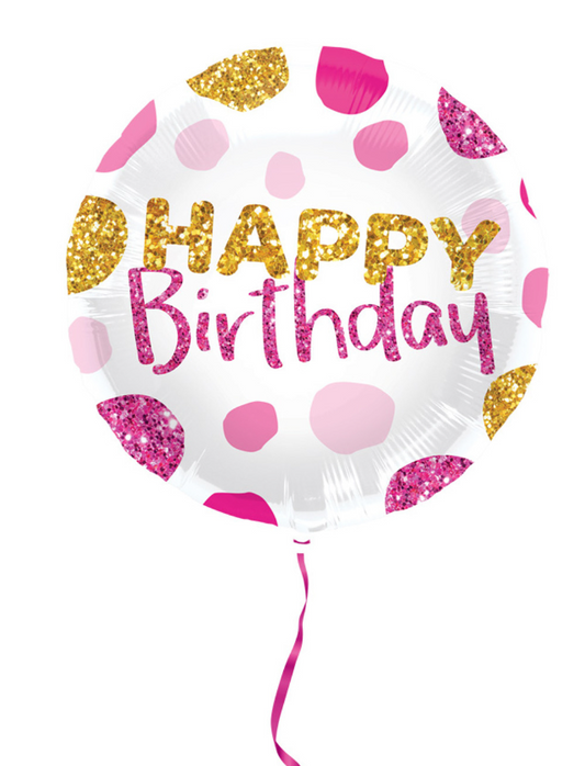 Ballon aluminium happy birthday rose et doré 45cm