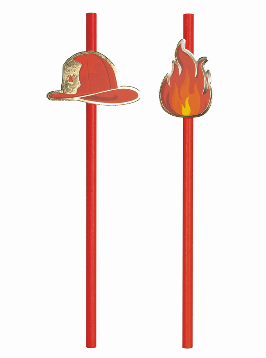 Pailles en carton Pompier rouges 20 cm