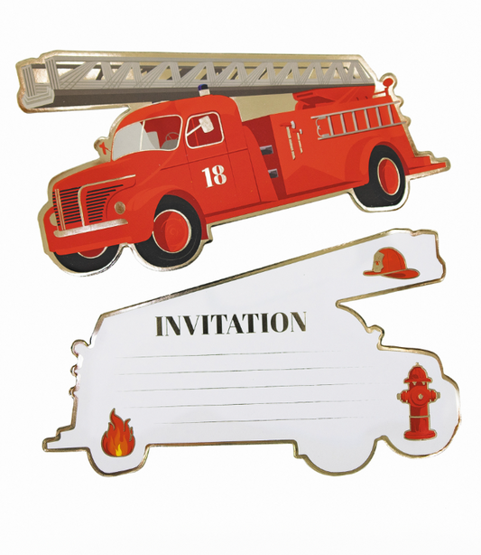 Cartes d'invitation camion de pompier 17 x 9,5 cm