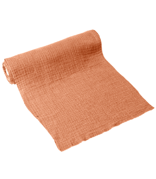 Chemin de table gaze de coton terracotta vieux rose 30 cm x 3 m