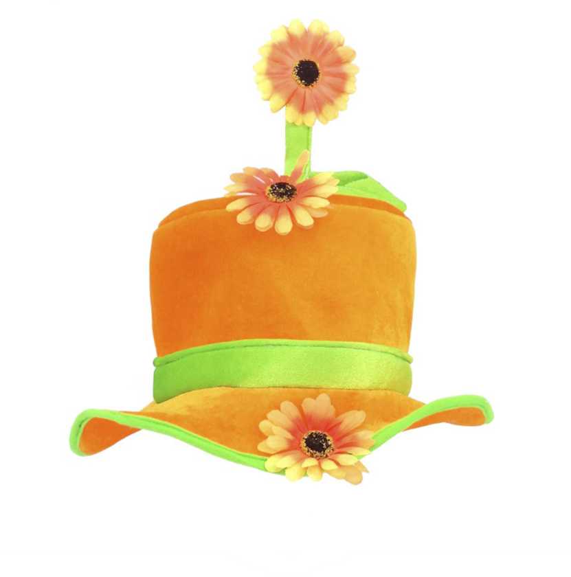 Chapeau haut de forme en mousse de clown avec fleur