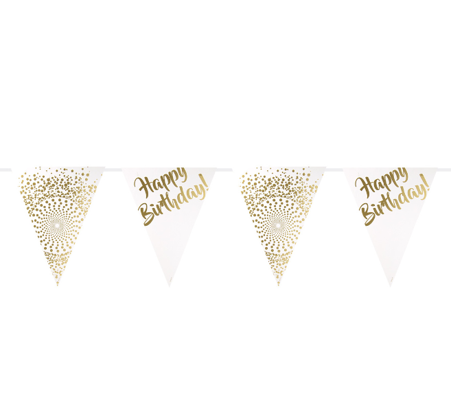 Guirlande fanions happy birthday dorée luxe 6 m