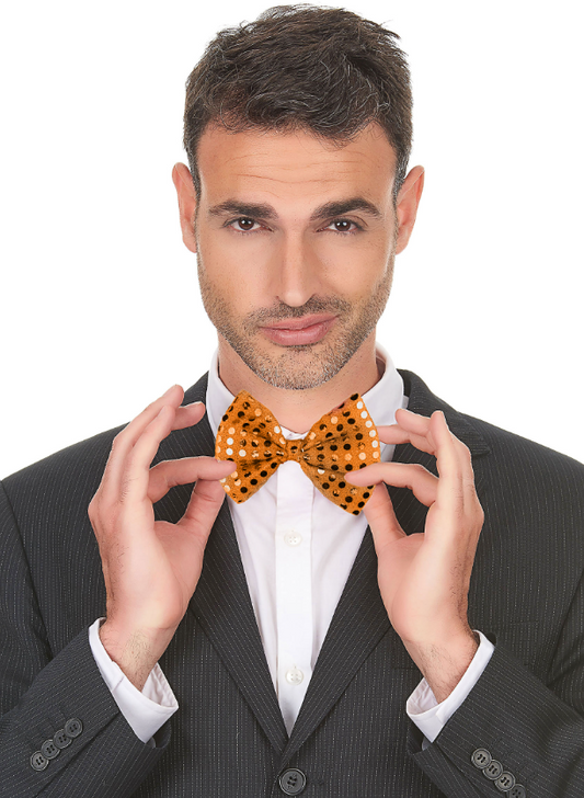 Noeud papillon orange avec paillettes adulte