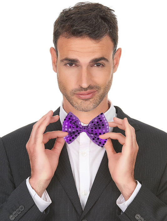 Noeud papillon violet avec sequins adulte