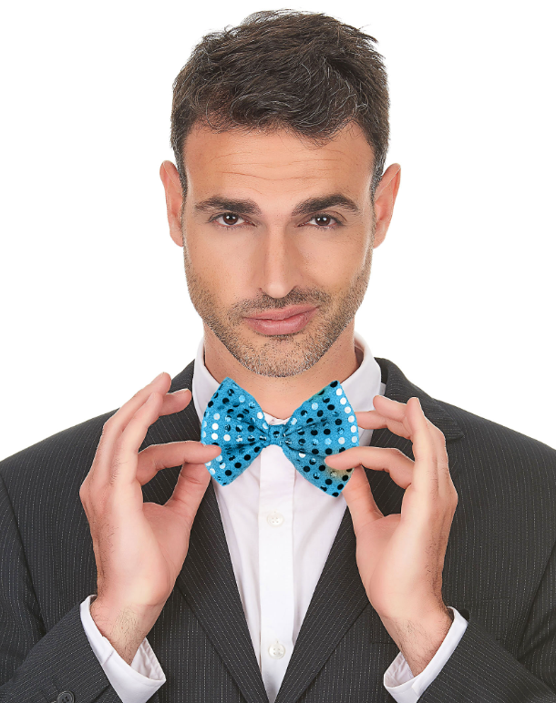 Noeud papillon turquoise avec sequins adulte