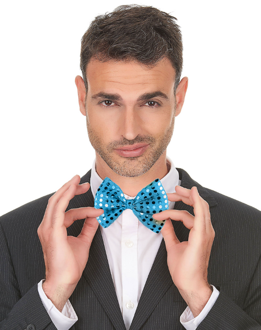 Noeud papillon turquoise avec sequins adulte