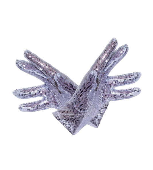 Gants courts argent à paillettes adulte