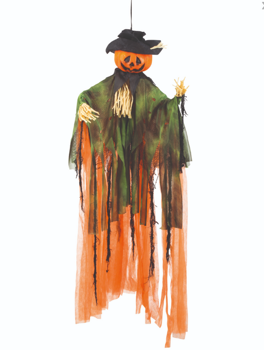 Décoration à suspendre épouvantail citrouille Halloween 1 m