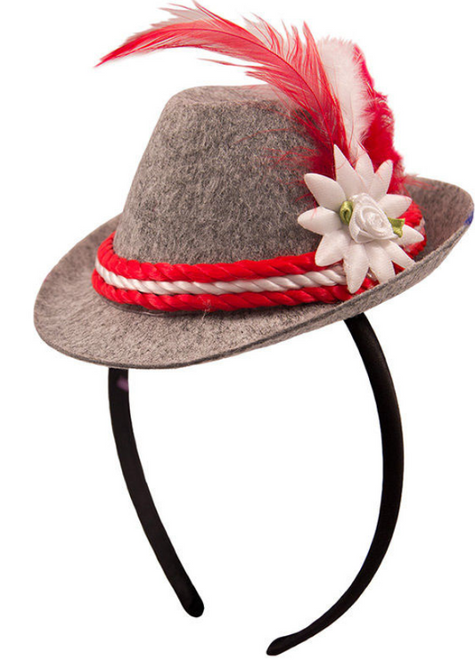 Mini chapeau bavarois gris et rouge femme