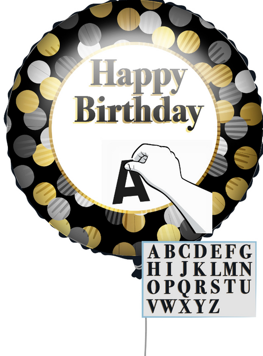 Ballon personnalisable Happy Birthday Noir et Or 43 cm
