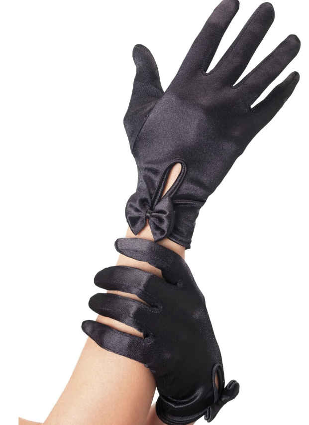 Gants courts noirs avec noeud femme