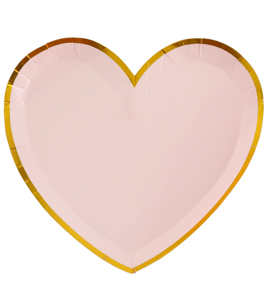 Assiettes carton cœur rose et or 22,5 x 20 cm