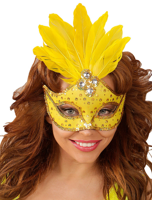 Loup jaune avec plumes femme