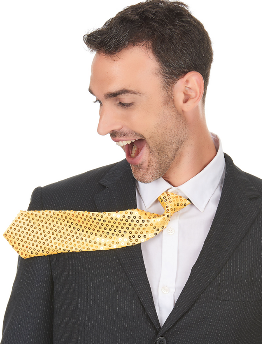 Cravate dorée avec sequins adulte