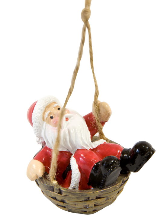 Suspension Père Noël dans son panier en résine 6 x 4 x 4 cm