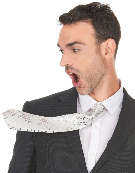 Cravate blanche à sequins adulte