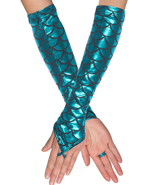 Gants longs de sirène bleus adulte