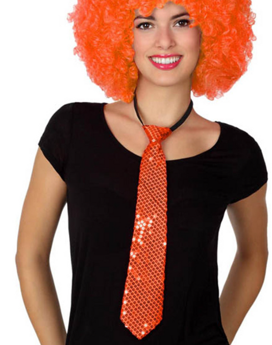 Cravate à sequins orange adulte