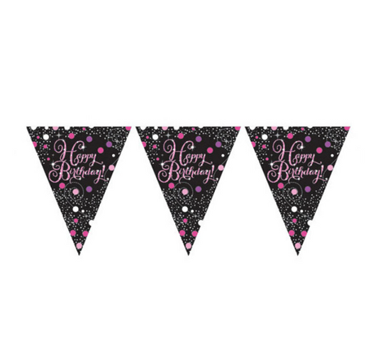 Guirlande fanions célébration pétillante rose 3 m 96 x 21 cm