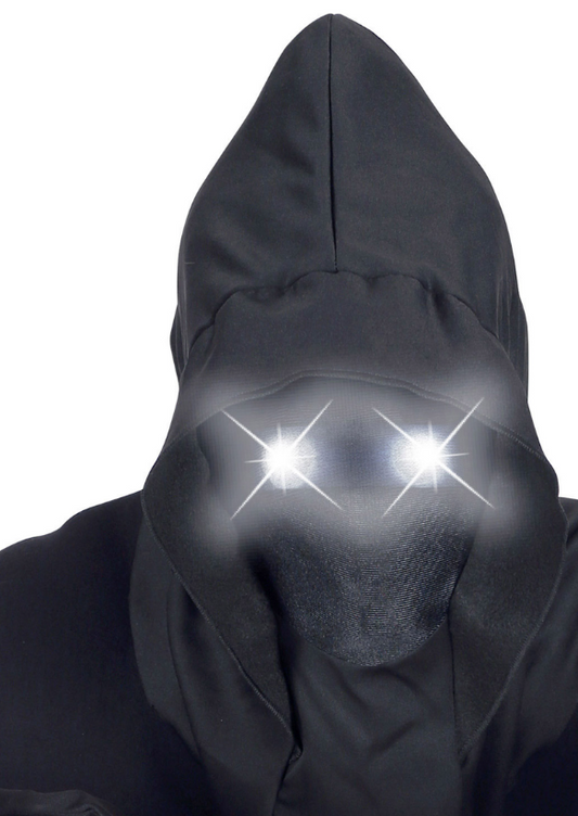Masque intégral à capuche visage invisible et yeux lumineux blanc adulte