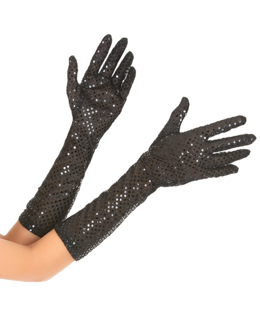 Gants noirs mi-longs avec sequins adulte