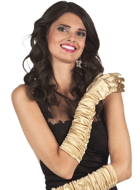 Gants longs satinés dorés femme