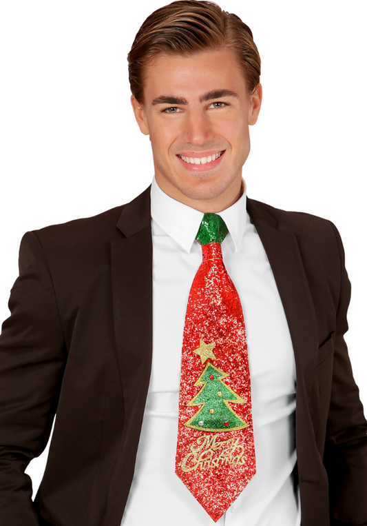Cravate à paillettes rouges Merry Christmas
