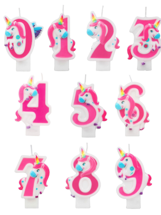 Bougie chiffre rose licorne 14 cm