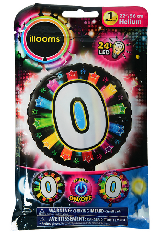 Ballon aluminium chiffre 0 multicolore LED Illooms® 50 cm