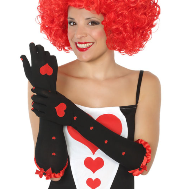 Gants long reine de coeur noir femme