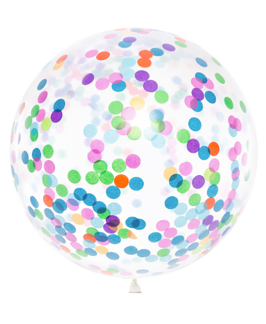 Ballon géant transparent confettis multicolores 1m