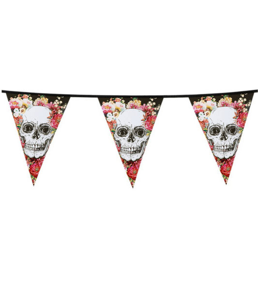 Guirlande en plastique squelette fleuri noir 6 m