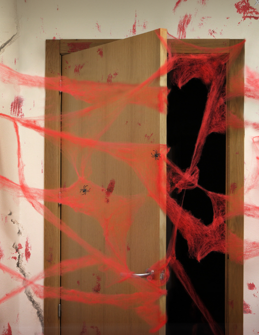Décoration toile d'araigné rouge avec araignées 20 g Halloween