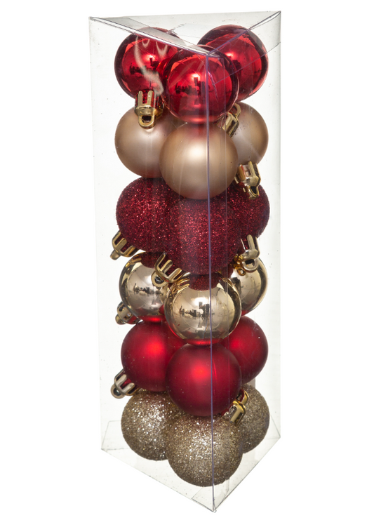 Mini boules de noël rouge et or 3 cm