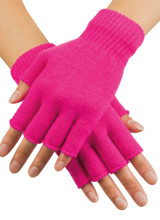 Mitaines courtes rose fluo adulte