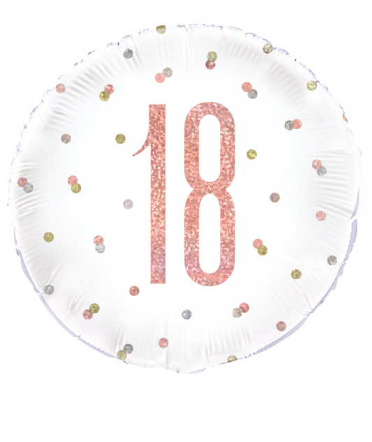 Ballon en aluminium 18 blanc et rose pailleté 45 cm