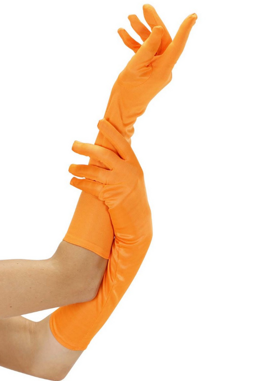 Gants longs oranges fluo adulte