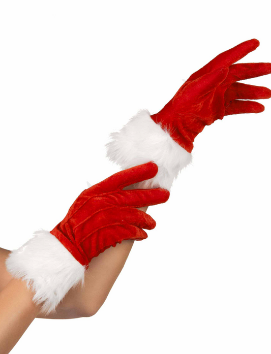 Gants rouge avec fourrure blanche mère Noël femme