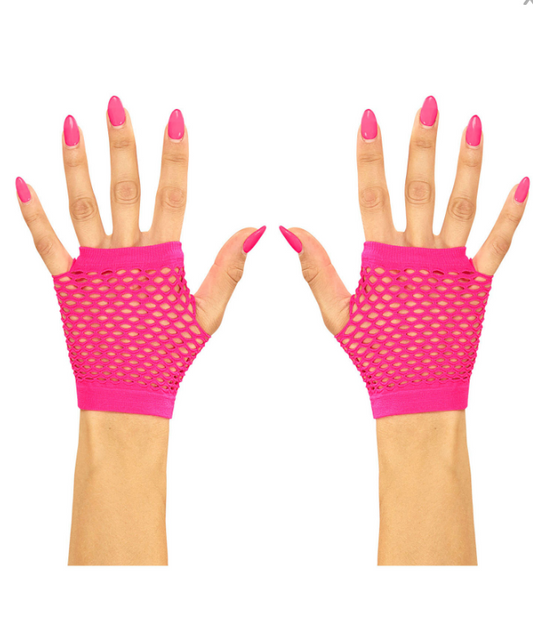 Mitaines courtes roses résille adulte