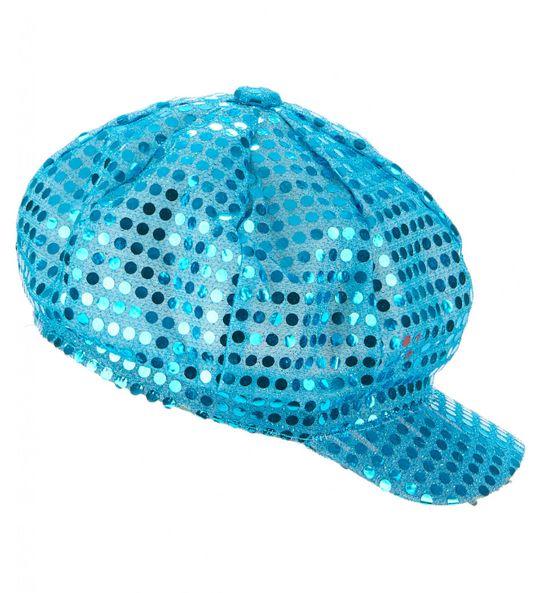 Casquette disco à sequins turquoise adulte