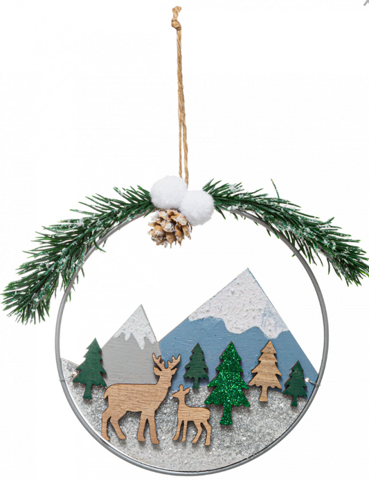 Suspension couronne paysage de Noël 15 cm