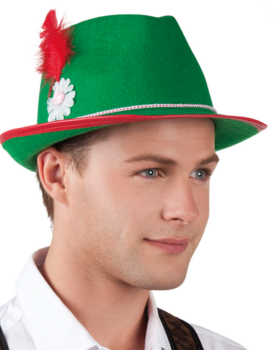 Chapeau bavarois vert à plume adulte