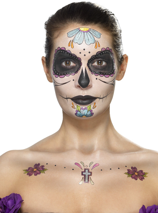 Kit maquillage fleurs bleues femme Dia de los muertos