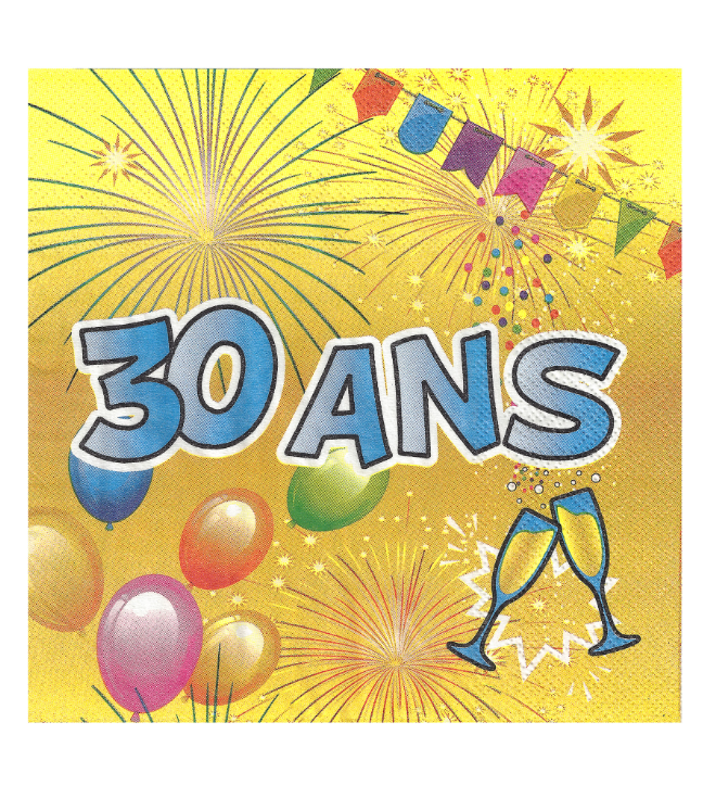 Serviettes en papier 30 ans Anniversaire Fiesta 33 cm