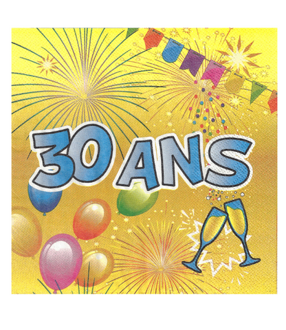 Serviettes en papier 30 ans Anniversaire Fiesta 33 cm